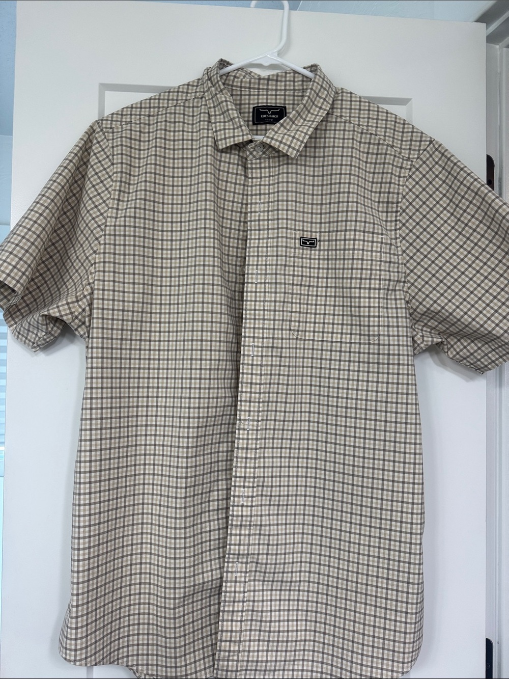 Kimes Ranch Beige Plaid Short-Sleeve Button-Down Shirt